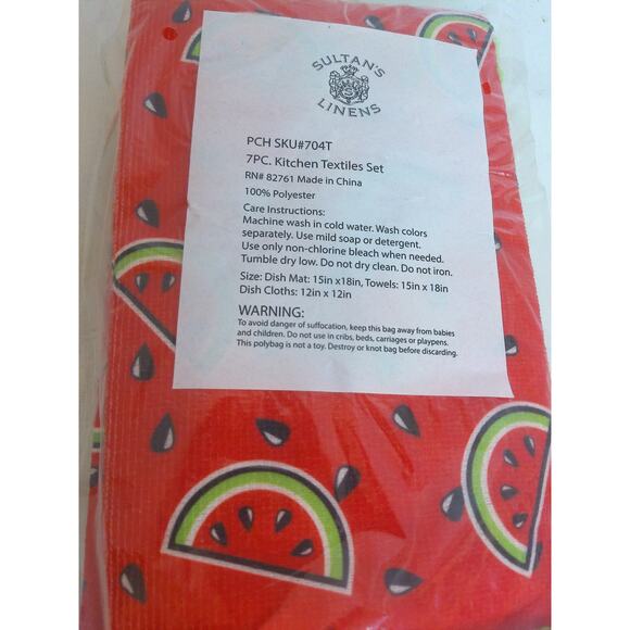 Sultans Linens Microfiber Kitchen Textiles Mat Cloths  Watermelon Print SET OF 7 - Picture 6 of 6